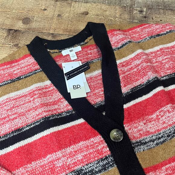 BP | NEW Women's Black Coral Camel Stripped Cropped Cardigan Sz XS - Picture 3 of 4
